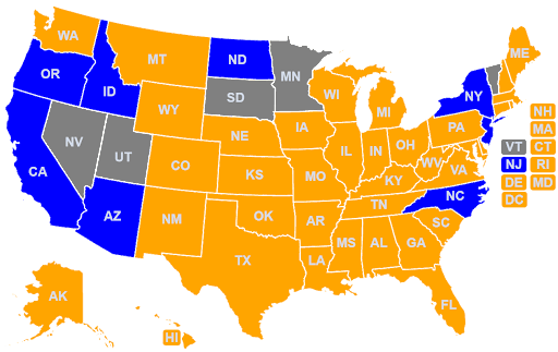 color coordinated map of the states we lend in.